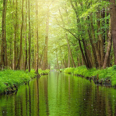 Bild vom spiegelnden Wald im Fluss